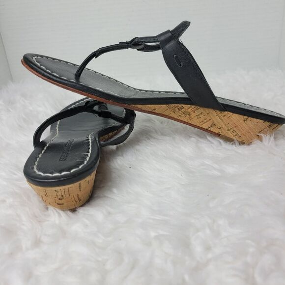 Bernardo Matrix Womens Size 8.5 Mini Wedge  Black Leather Thong Sandals - Picture 6 of 9